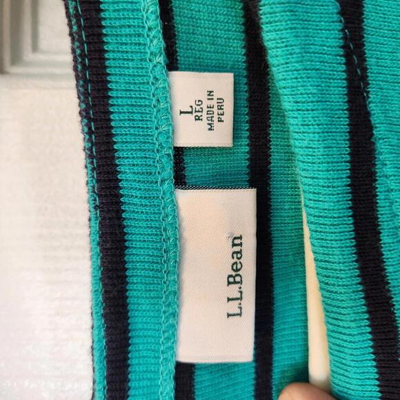 L.L.Bean Women's Teal/Navy Striped 100% Cotton Top, Size Large - Picture 2 of 8